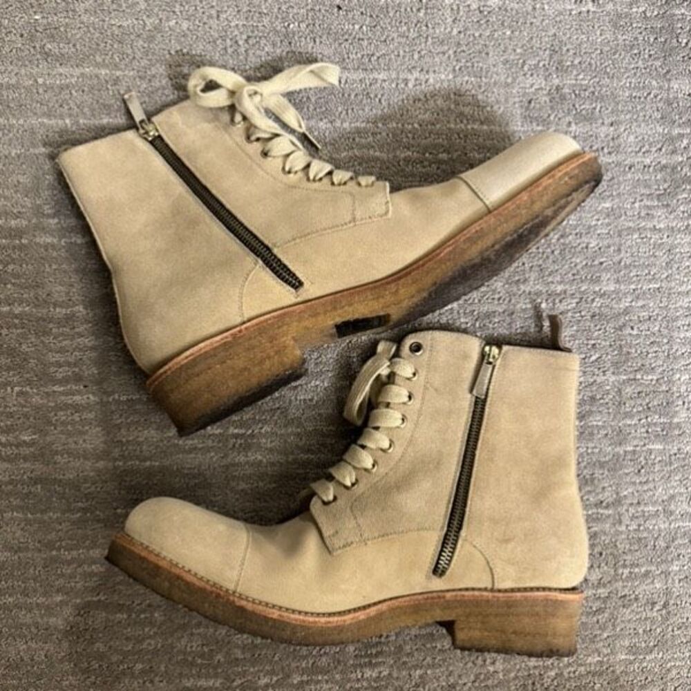 ORO Los Angeles‎ Beige Crepe Suede Combat Boots Size US 8 EU41